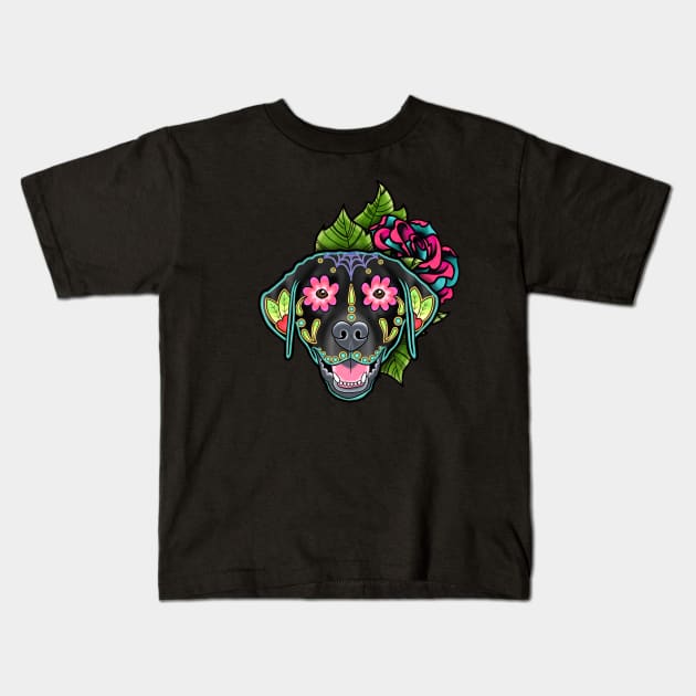 Labrador Retriever in Black - Day of the Dead Sugar Skull Dog Kids T-Shirt by prettyinink